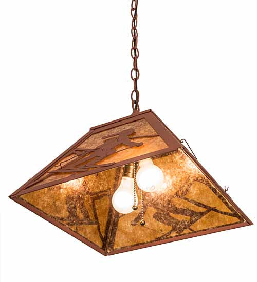 Meyda Lighting Alpine 22" 2-Light Rust Pendant Light With Amber Mica Shade Glass