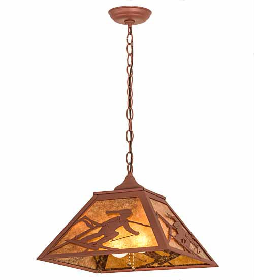 Meyda Lighting Alpine 22" 2-Light Rust Pendant Light With Amber Mica Shade Glass