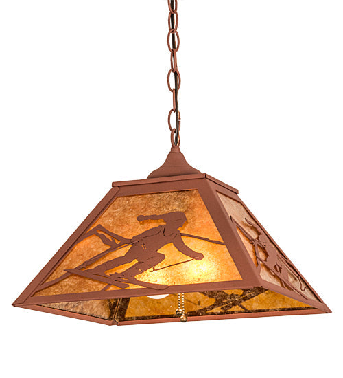 Meyda Lighting Alpine 22" 2-Light Rust Pendant Light With Amber Mica Shade Glass