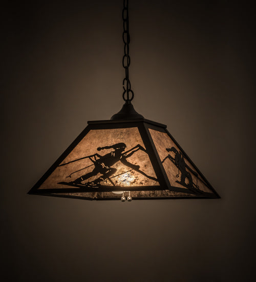 Meyda Lighting Alpine 22" 2-Light Textured Black Pendant Light With Silver Mica Shade Glass