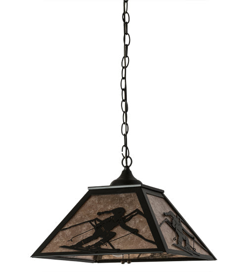Meyda Lighting Alpine 22" 2-Light Textured Black Pendant Light With Silver Mica Shade Glass