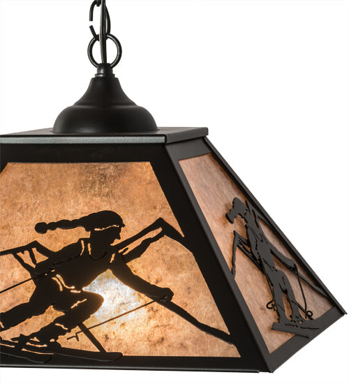 Meyda Lighting Alpine 22" 2-Light Textured Black Pendant Light With Silver Mica Shade Glass