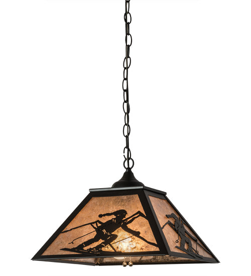 Meyda Lighting Alpine 22" 2-Light Textured Black Pendant Light With Silver Mica Shade Glass