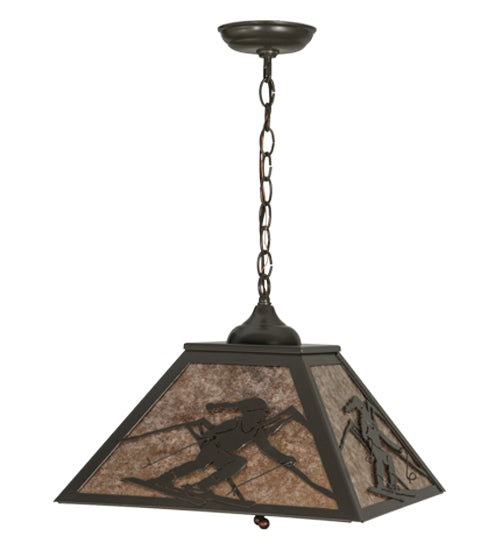 Meyda Lighting Alpine 22" 2-Light Timeless Bronze Pendant Light With Silver Mica Shade Glass