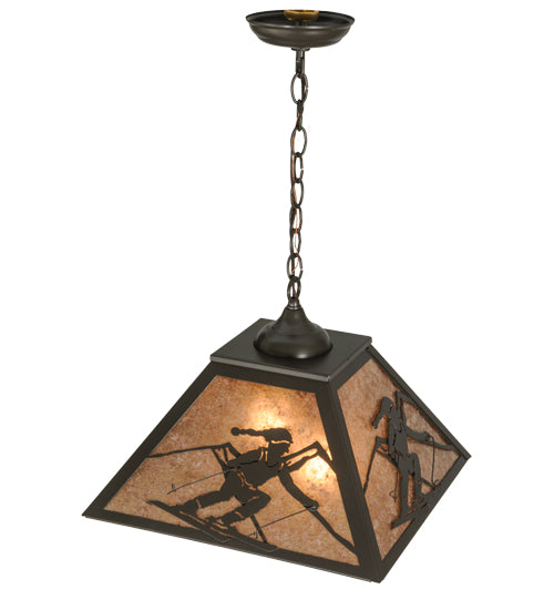 Meyda Lighting Alpine 22" 2-Light Timeless Bronze Pendant Light With Silver Mica Shade Glass