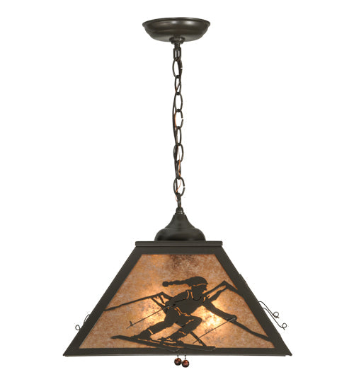 Meyda Lighting Alpine 22" 2-Light Timeless Bronze Pendant Light With Silver Mica Shade Glass