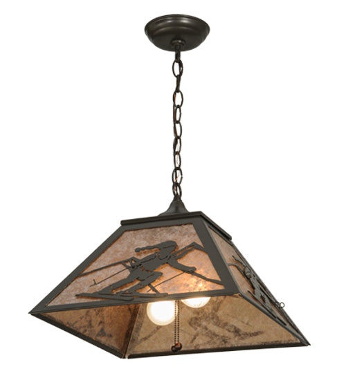 Meyda Lighting Alpine 22" 2-Light Timeless Bronze Pendant Light With Silver Mica Shade Glass