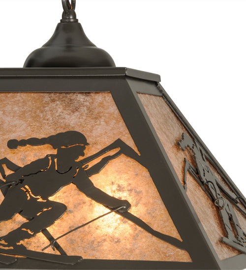 Meyda Lighting Alpine 22" 2-Light Timeless Bronze Pendant Light With Silver Mica Shade Glass