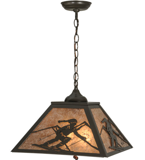 Meyda Lighting Alpine 22" 2-Light Timeless Bronze Pendant Light With Silver Mica Shade Glass