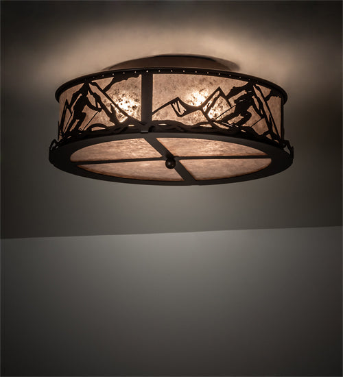Meyda Lighting Alpine 22" 4-Light Cafe Noir Semi-flush Mount Light With Silver Mica Shade Glass
