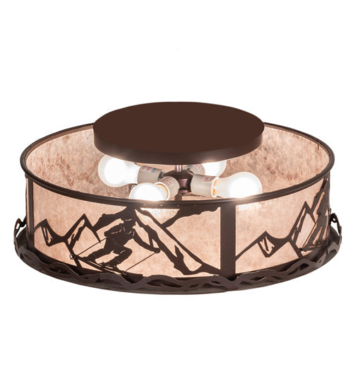 Meyda Lighting Alpine 22" 4-Light Cafe Noir Semi-flush Mount Light With Silver Mica Shade Glass