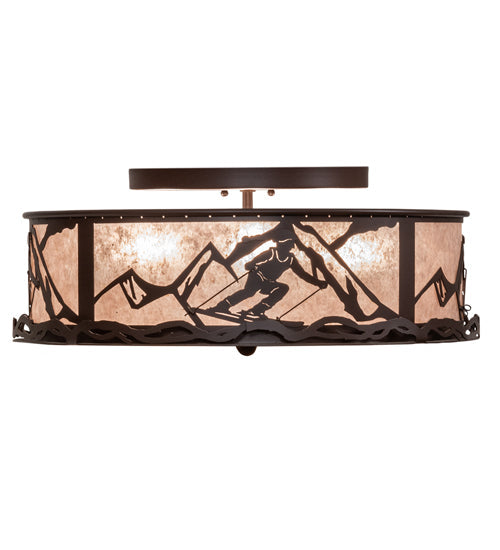 Meyda Lighting Alpine 22" 4-Light Cafe Noir Semi-flush Mount Light With Silver Mica Shade Glass
