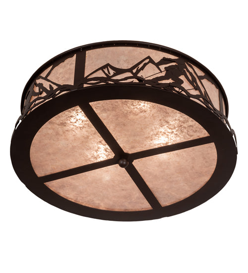 Meyda Lighting Alpine 22" 4-Light Cafe Noir Semi-flush Mount Light With Silver Mica Shade Glass