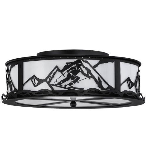 Meyda Lighting Alpine 22" 4-Light Textured Black Flush Mount Light With White Statuario Idalight Shade Glass