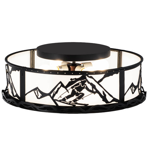 Meyda Lighting Alpine 22" 4-Light Textured Black Flush Mount Light With White Statuario Idalight Shade Glass
