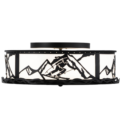 Meyda Lighting Alpine 22" 4-Light Textured Black Flush Mount Light With White Statuario Idalight Shade Glass