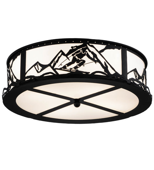 Meyda Lighting Alpine 22" 4-Light Textured Black Flush Mount Light With White Statuario Idalight Shade Glass