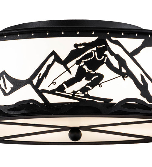 Meyda Lighting Alpine 22" 4-Light Textured Black Flush Mount Light With White Statuario Idalight Shade Glass