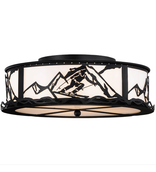 Meyda Lighting Alpine 22" 4-Light Textured Black Flush Mount Light With White Statuario Idalight Shade Glass