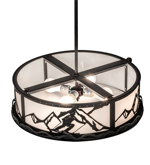 Meyda Lighting Alpine 22" 4-Light Textured Black Inverted Pendant Light With White Statuario Idalight Shade