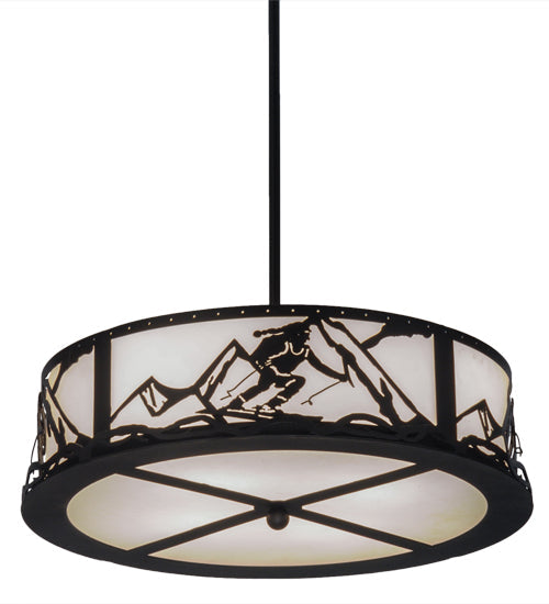 Meyda Lighting Alpine 22" 4-Light Textured Black Inverted Pendant Light With White Statuario Idalight Shade