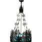 Meyda Lighting Alpine 22" 4-Light Textured Black & Nickel Inverted Pendant Light With Blue & White Art Shade Glass