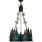 Meyda Lighting Alpine 22" 4-Light Textured Black & Nickel Inverted Pendant Light With Blue & White Art Shade Glass