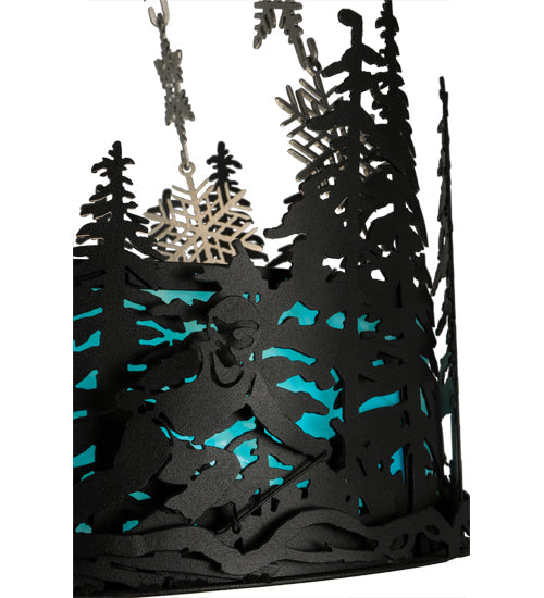 Meyda Lighting Alpine 22" 4-Light Textured Black & Nickel Inverted Pendant Light With Blue & White Art Shade Glass