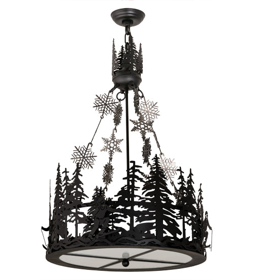 Meyda Lighting Alpine 22" 4-Light Textured Black & Steel Inverted Pendant Light With White Art Shade Glass