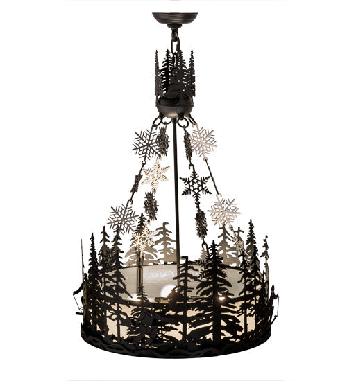 Meyda Lighting Alpine 22" 4-Light Textured Black & Steel Inverted Pendant Light With White Art Shade Glass