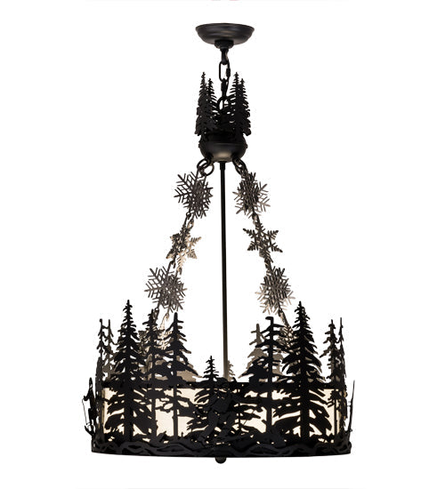 Meyda Lighting Alpine 22" 4-Light Textured Black & Steel Inverted Pendant Light With White Art Shade Glass