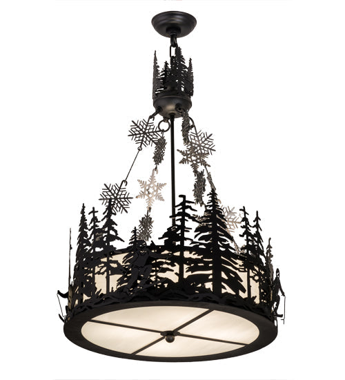 Meyda Lighting Alpine 22" 4-Light Textured Black & Steel Inverted Pendant Light With White Art Shade Glass