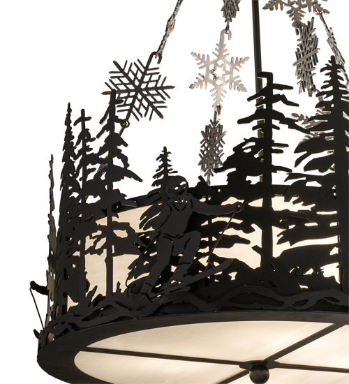 Meyda Lighting Alpine 22" 4-Light Textured Black & Steel Inverted Pendant Light With White Art Shade Glass