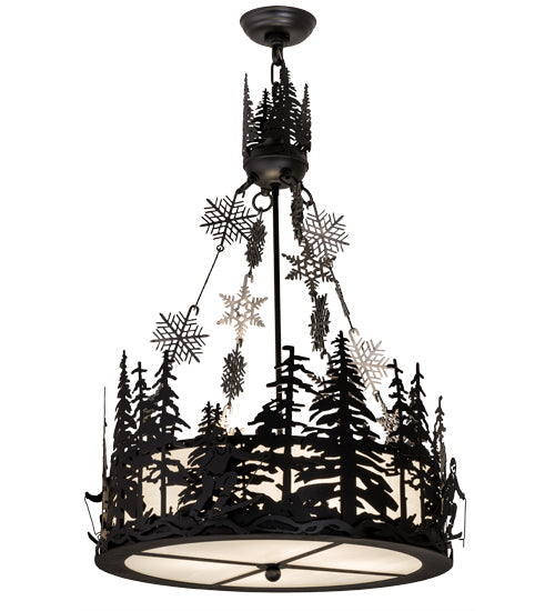 Meyda Lighting Alpine 22" 4-Light Textured Black & Steel Inverted Pendant Light With White Art Shade Glass