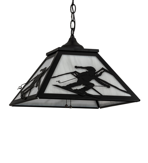 Meyda Lighting Alpine 23" 2-Light Textured Black Pendant Light With White Shade Glass