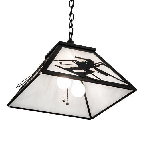 Meyda Lighting Alpine 23" 2-Light Textured Black Pendant Light With White Shade Glass