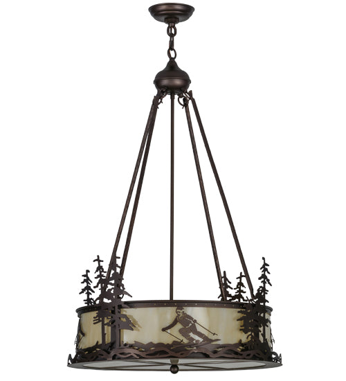 Meyda Lighting Alpine 23" 4-Light Mahogany Bronze Inverted Pendant Light With Beige Sahara Taupe Idalight Shade Glass