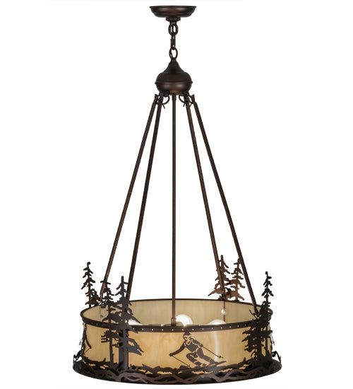 Meyda Lighting Alpine 23" 4-Light Mahogany Bronze Inverted Pendant Light With Beige Sahara Taupe Idalight Shade Glass