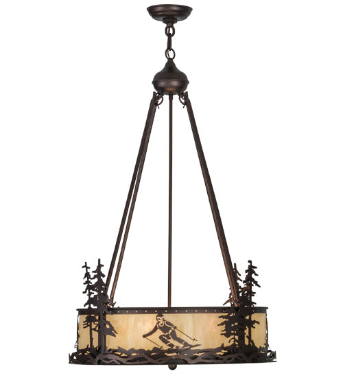 Meyda Lighting Alpine 23" 4-Light Mahogany Bronze Inverted Pendant Light With Beige Sahara Taupe Idalight Shade Glass