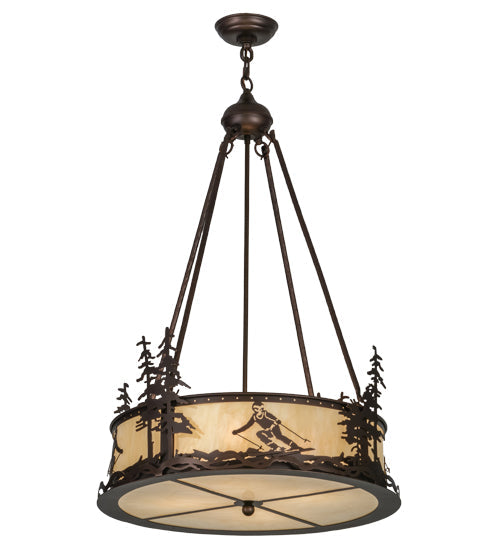 Meyda Lighting Alpine 23" 4-Light Mahogany Bronze Inverted Pendant Light With Beige Sahara Taupe Idalight Shade Glass