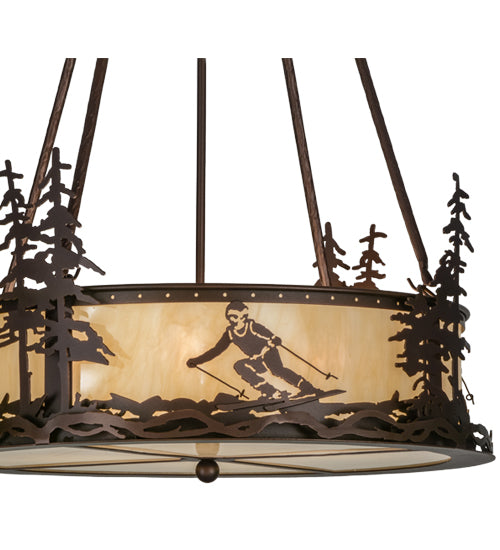 Meyda Lighting Alpine 23" 4-Light Mahogany Bronze Inverted Pendant Light With Beige Sahara Taupe Idalight Shade Glass