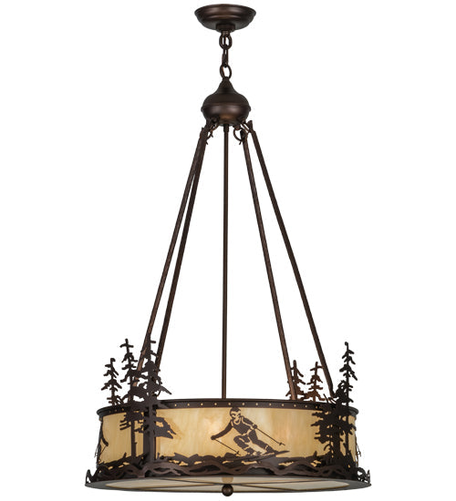 Meyda Lighting Alpine 23" 4-Light Mahogany Bronze Inverted Pendant Light With Beige Sahara Taupe Idalight Shade Glass
