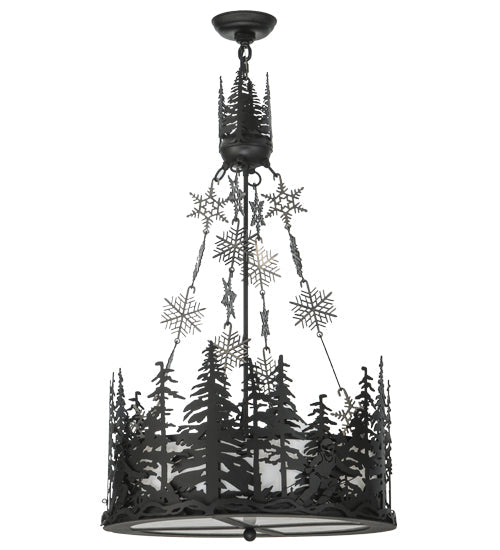 Meyda Lighting Alpine 23" 4-Light Textured Black Inverted Pendant Light With White Acrylic Shade