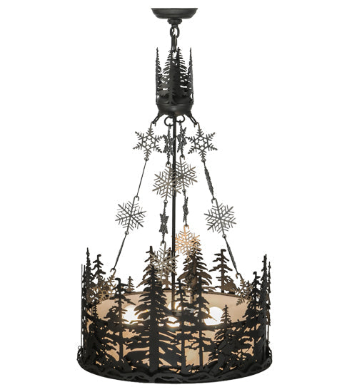 Meyda Lighting Alpine 23" 4-Light Textured Black Inverted Pendant Light With White Acrylic Shade