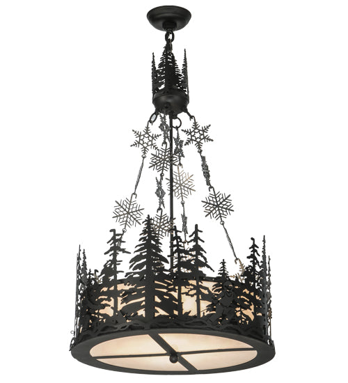 Meyda Lighting Alpine 23" 4-Light Textured Black Inverted Pendant Light With White Acrylic Shade