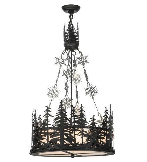 Meyda Lighting Alpine 23" 4-Light Textured Black Inverted Pendant Light With White Acrylic Shade