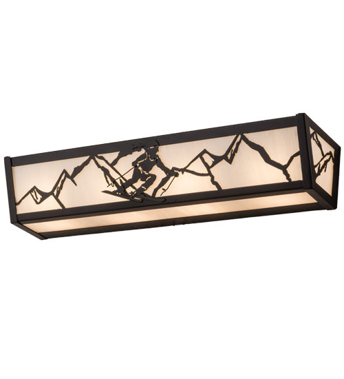 Meyda Lighting Alpine 24" 4-Light Textured Black Vanity Light With White Art Shade Glass