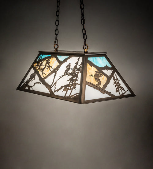 Meyda Lighting Alpine 33" 6-Light Antique Copper Island Pendant Light With Multi-Colored Shade Glass