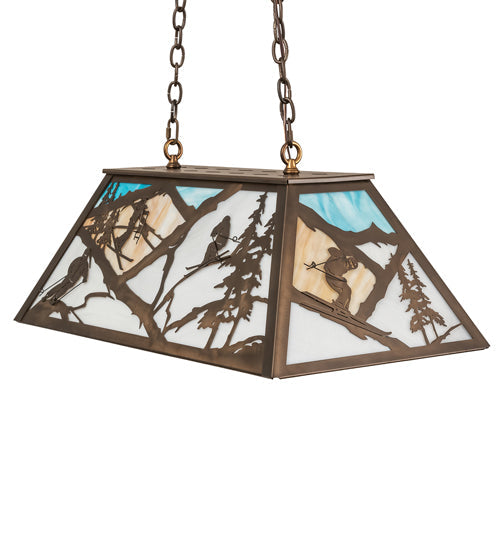 Meyda Lighting Alpine 33" 6-Light Antique Copper Island Pendant Light With Multi-Colored Shade Glass