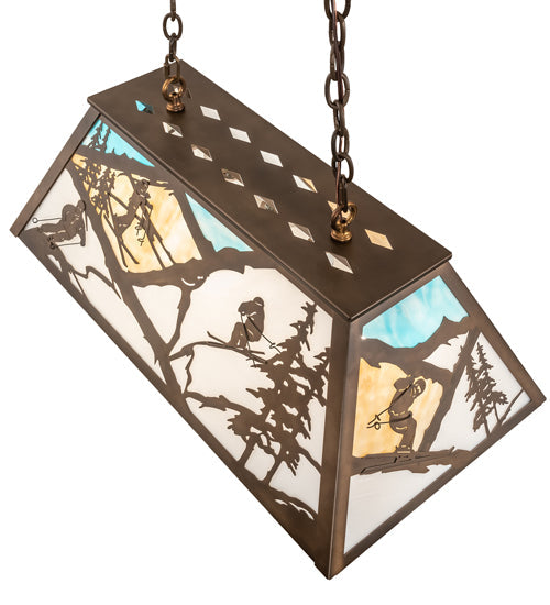 Meyda Lighting Alpine 33" 6-Light Antique Copper Island Pendant Light With Multi-Colored Shade Glass